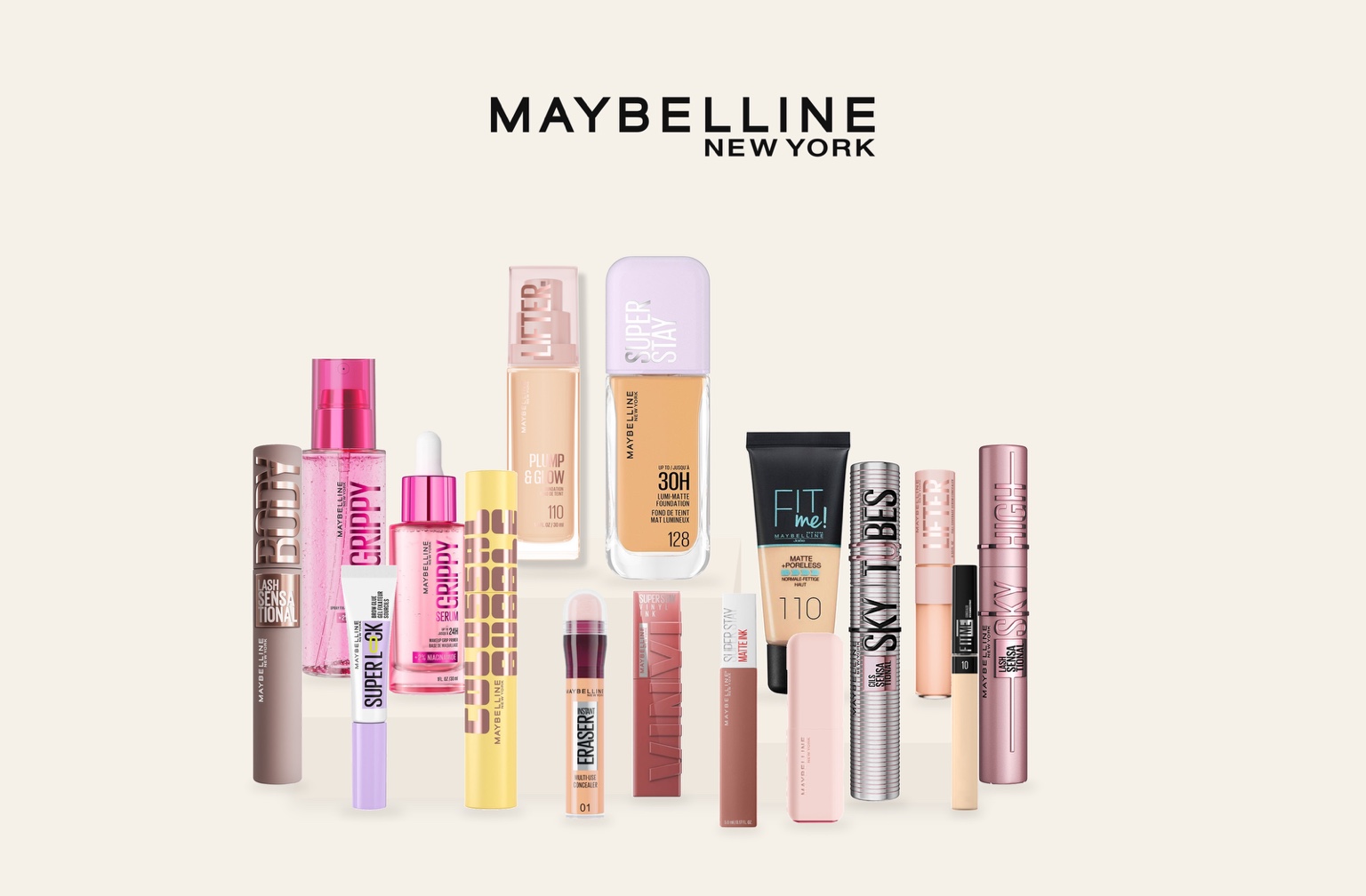 Maybelline complexion, lip and eye makeup selection